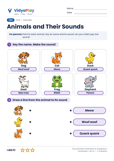 EVS worksheet: animal sounds