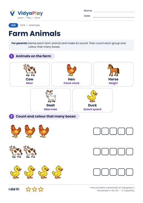 EVS worksheet: farm animals