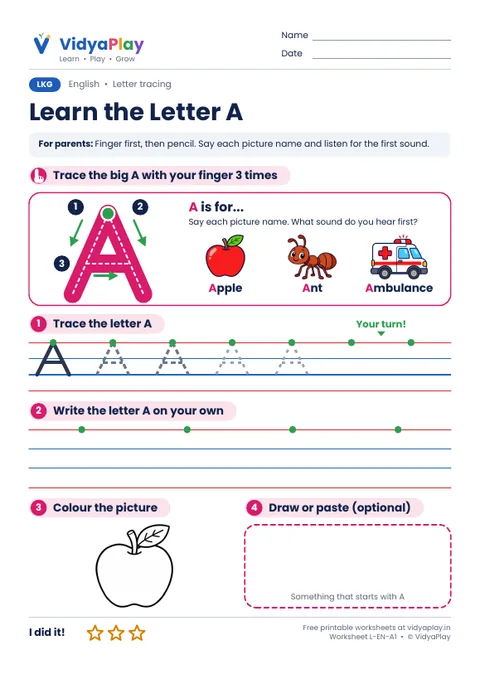 Learn the Letter A worksheet preview