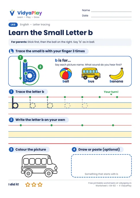 Learn the Small Letter b worksheet preview