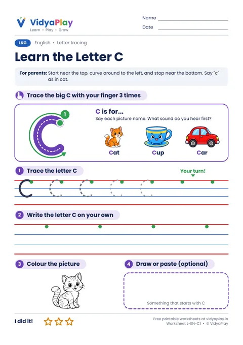 Learn the Letter C worksheet preview