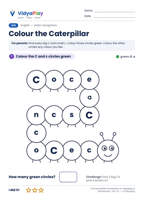 Colour the Caterpillar worksheet preview