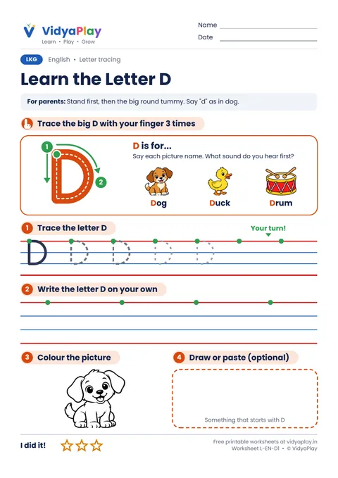 Learn the Letter D worksheet preview