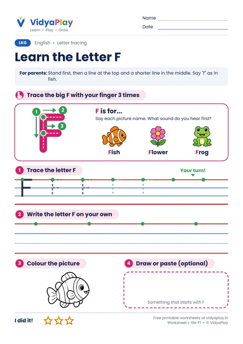 Learn the Letter F worksheet preview