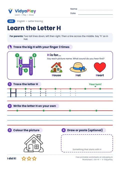 Learn the Letter H worksheet preview
