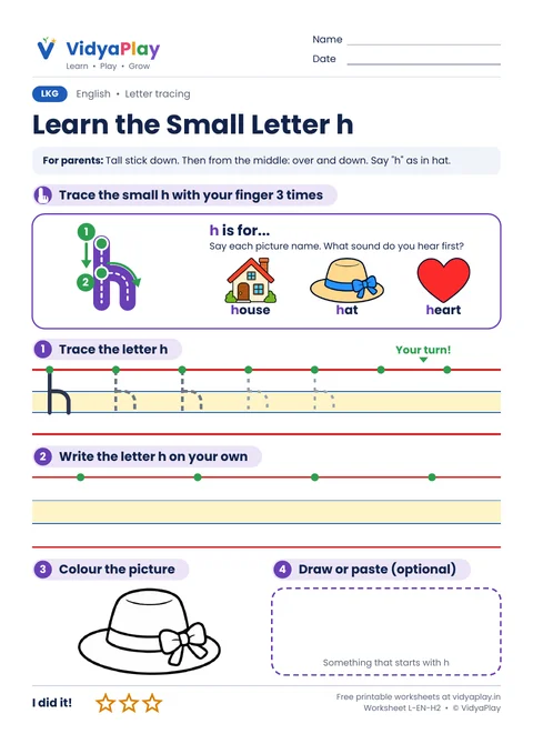 Learn the Small Letter h worksheet preview