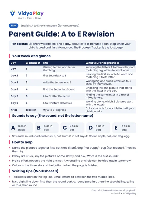 A to E revision parent guide and answer key