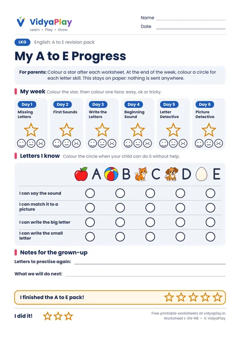 A to E progress tracker for children and parents