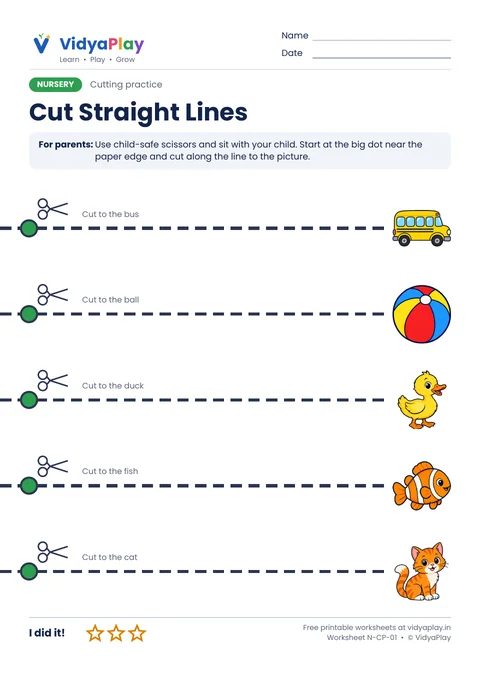 Cutting worksheet: straight lines