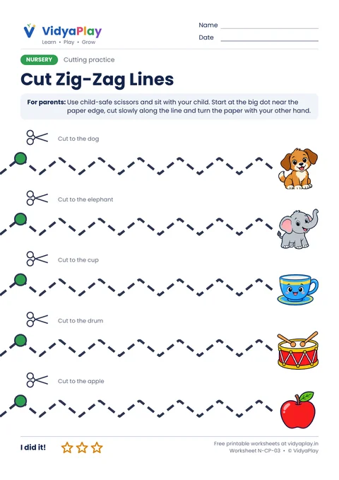 Cutting worksheet: zig-zag lines