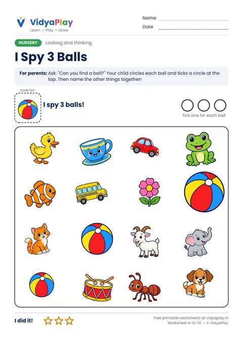 I Spy worksheet: find 3 balls