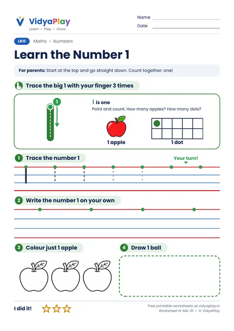 Number 1 worksheets preview