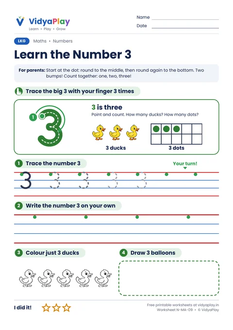 Number 3 tracing worksheet for LKG