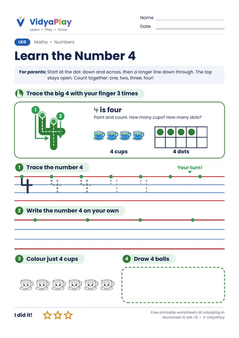 Number 4 worksheets preview