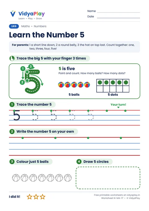 Number 5 worksheets preview